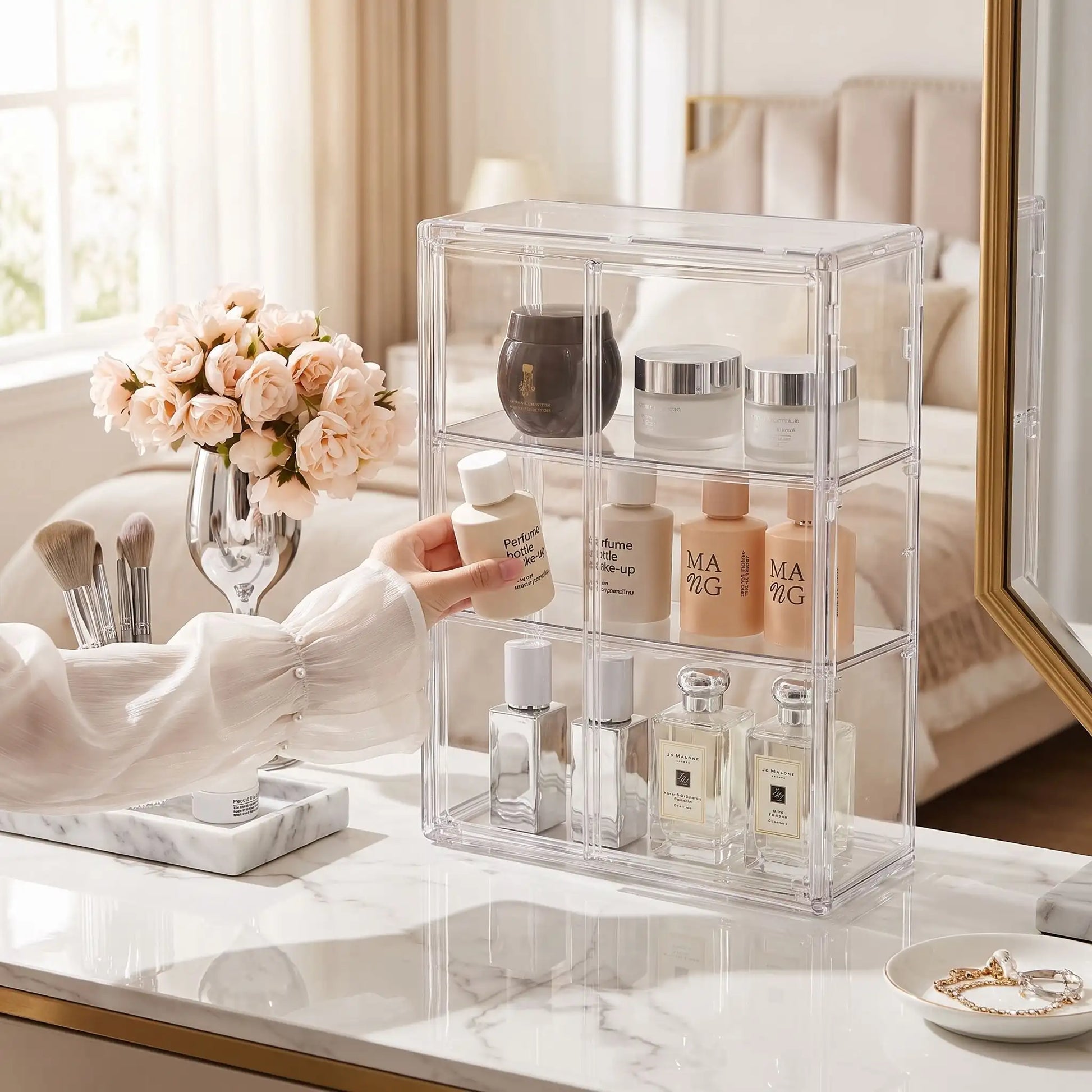 rangement maquillage avec etagers