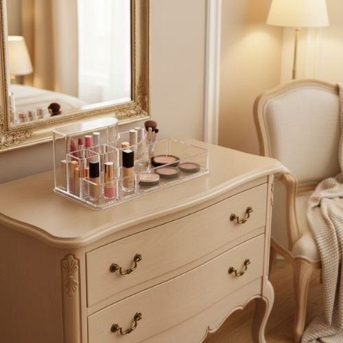 rangement maquillage poser coiffeuse