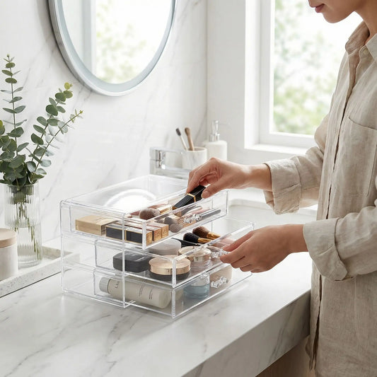 rangement maquillage tiroir blanc