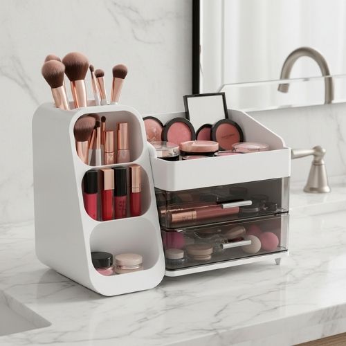 rangement meuble maquillage blanc