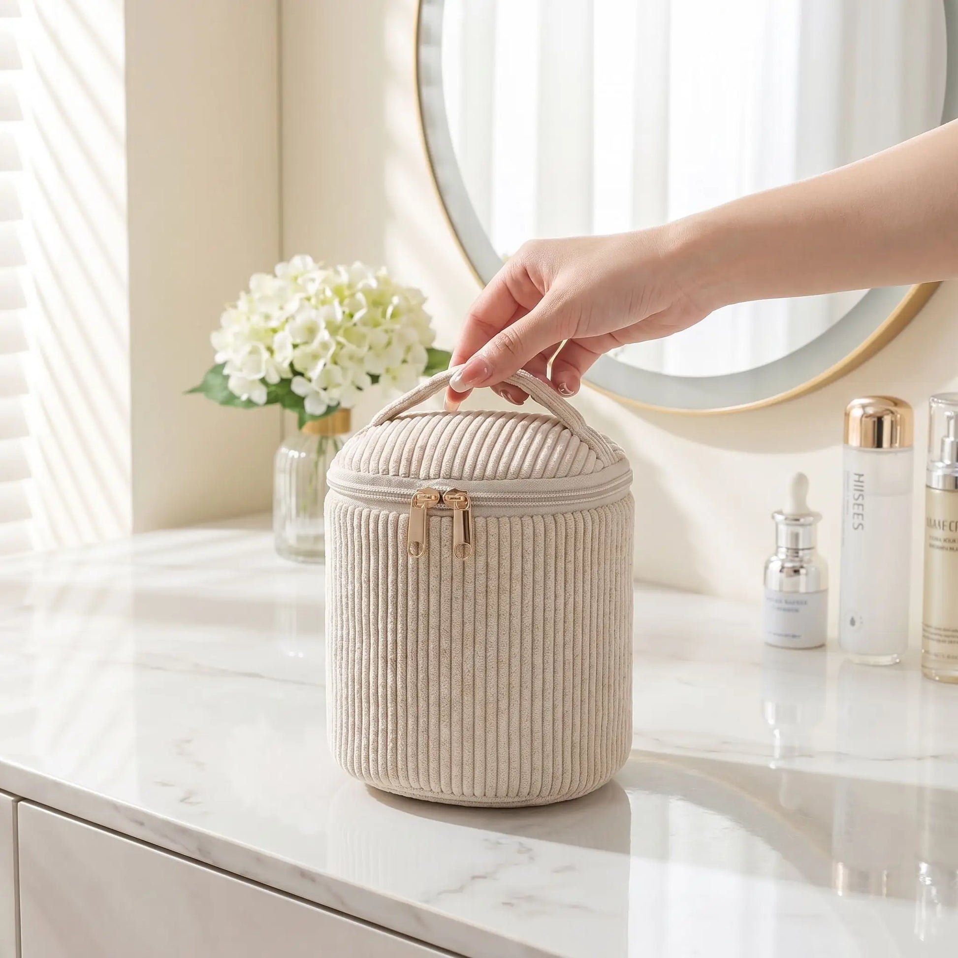 sac vanity rond pour femme beige