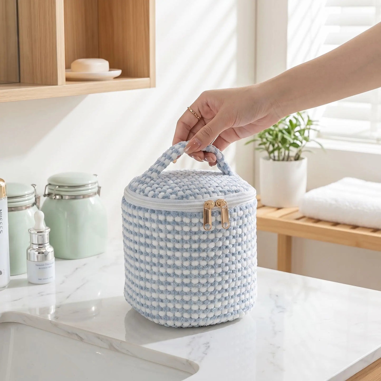 sac vanity rond pour femme bleu