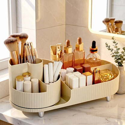 tour maquillage rotative avec compartiments beige