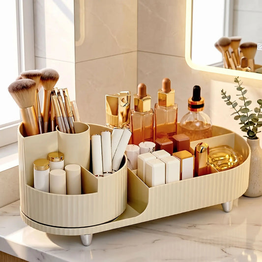 tour maquillage rotative avec compartiments beige