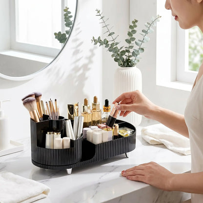 tour maquillage rotative avec compartiments indispensable