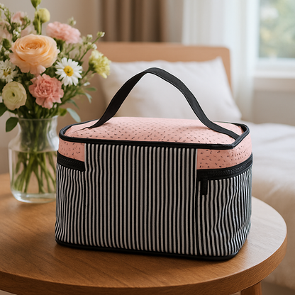 trousse de maquillage posee table