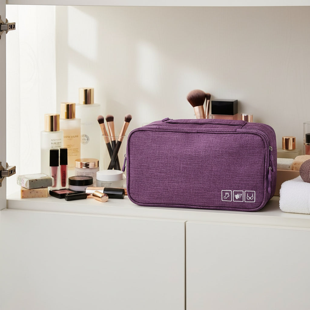 trousse de toilette etanche mauve parfaite