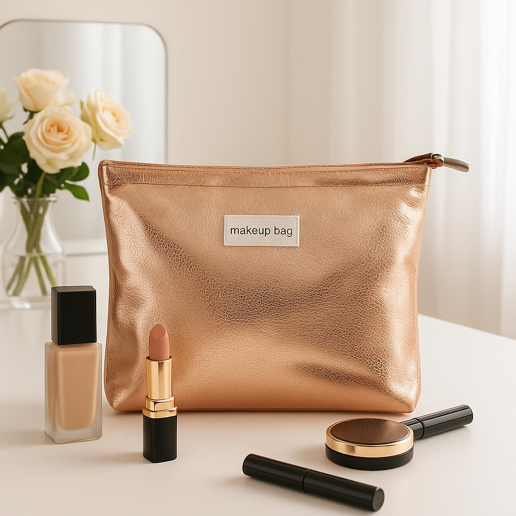 trousse de toilette femme brillante beige
