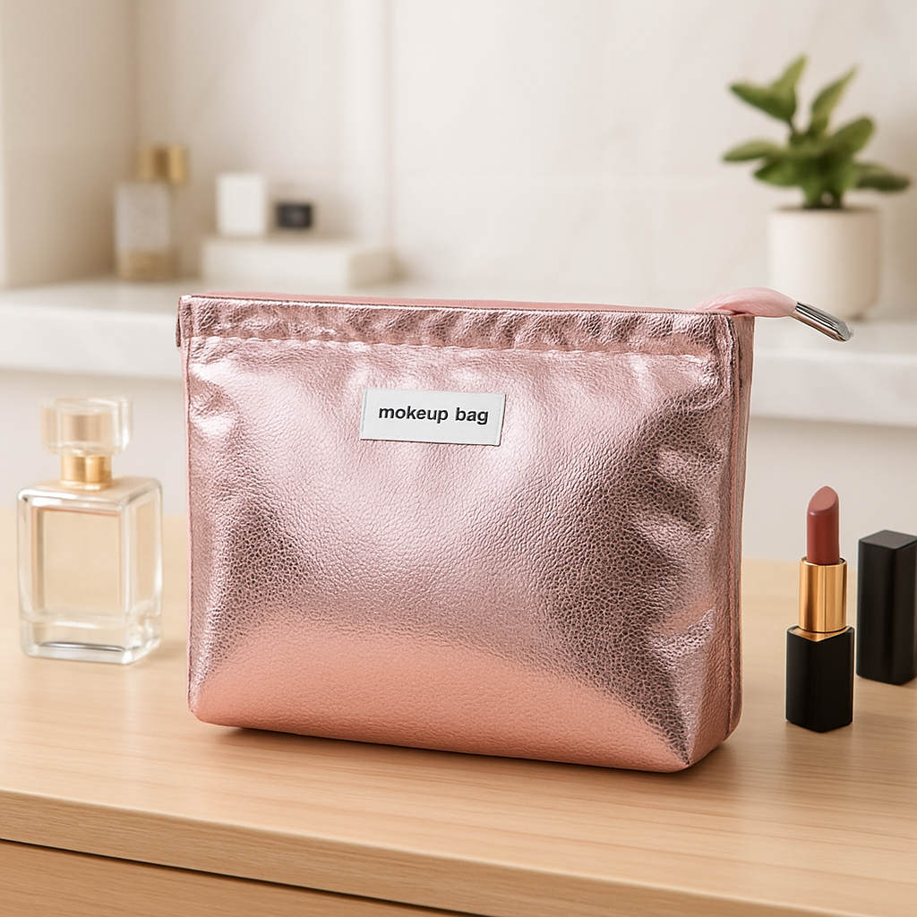 trousse de toilette femme brillante rose
