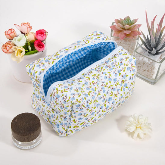 trousse de toilette femme floral bleu