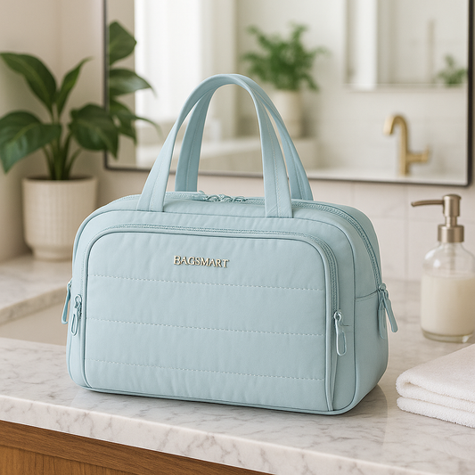 trousse de toilette femme grand format bleu