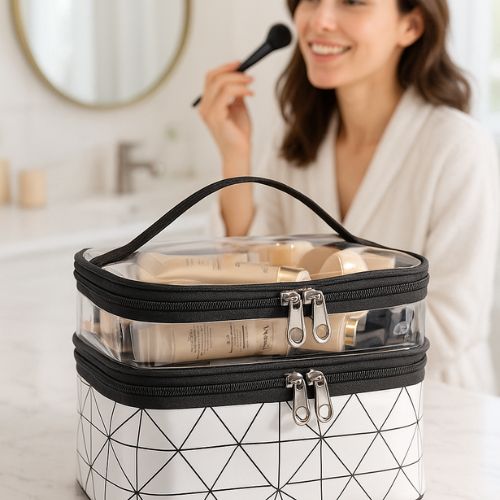 trousse de toilette femme grand format deux couches