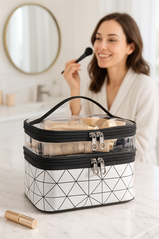 trousse de toilette femme grand format deux couches