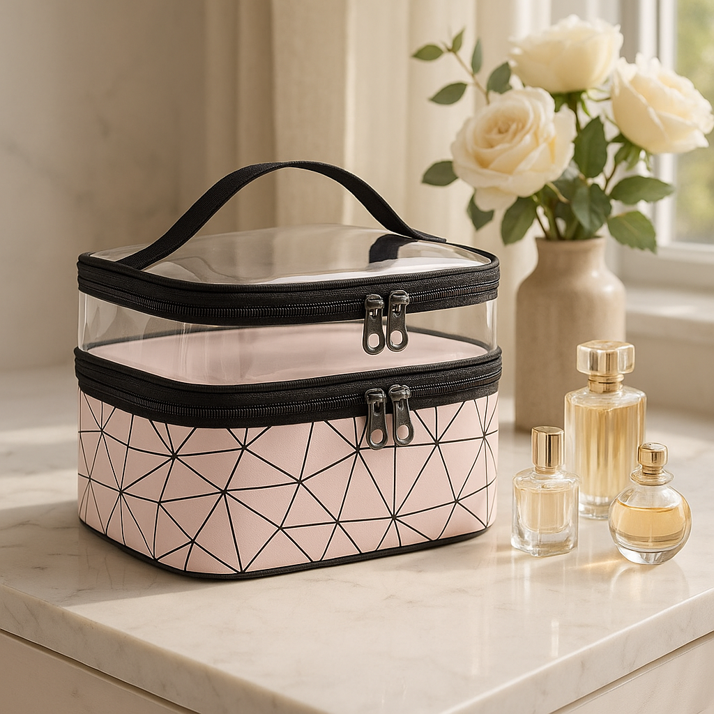 trousse de toilette femme grand format rose