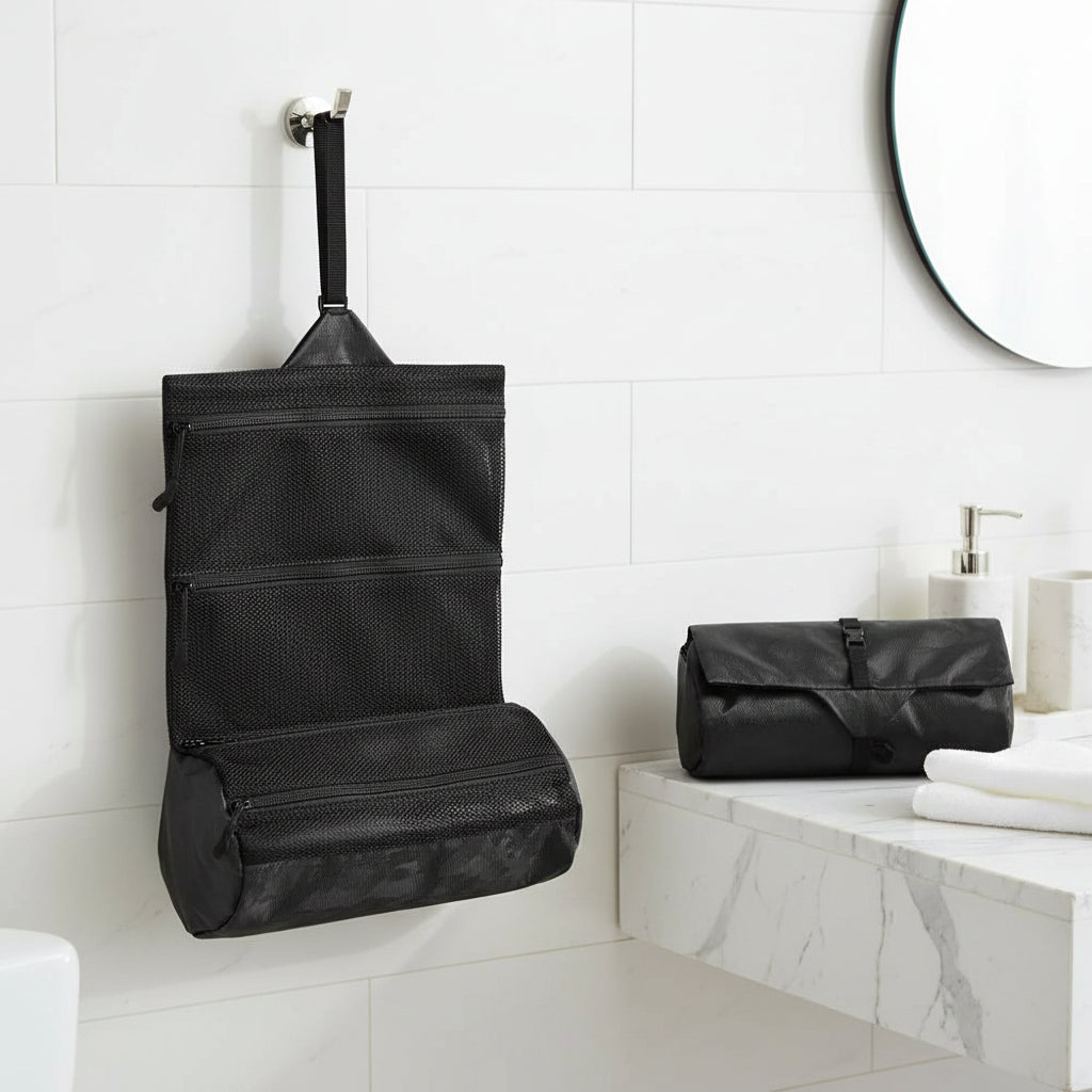 trousse de toilette homme accrochee parfaitement