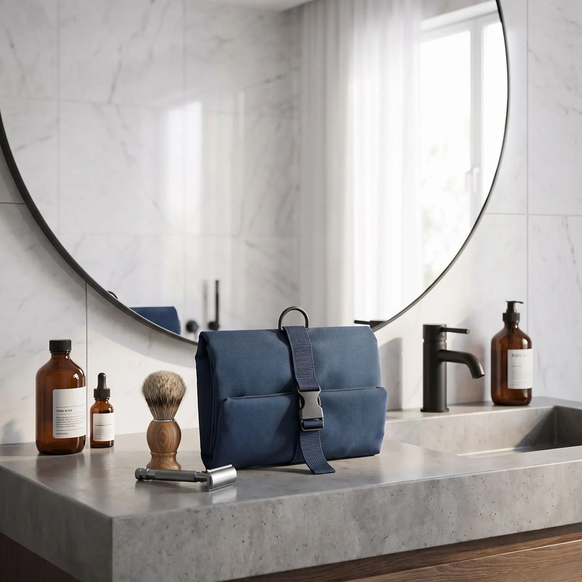 trousse de toilette homme compacte bleu