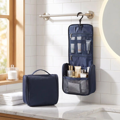 trousse de toilette homme depliante impermeable bleu fonce