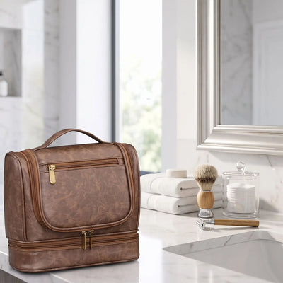 trousse de toilette homme depliante impermeable cafe