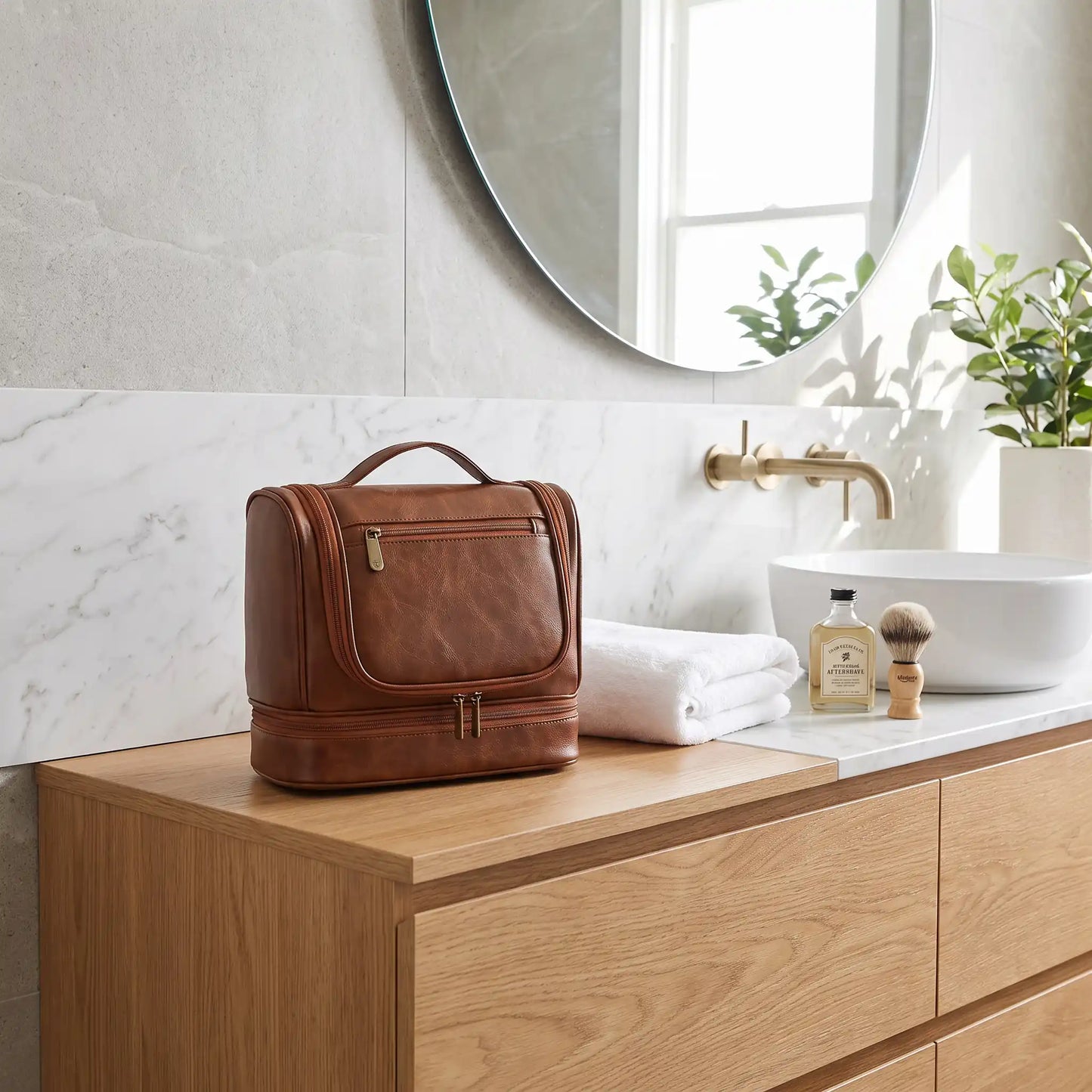 trousse de toilette homme depliante impermeable marron