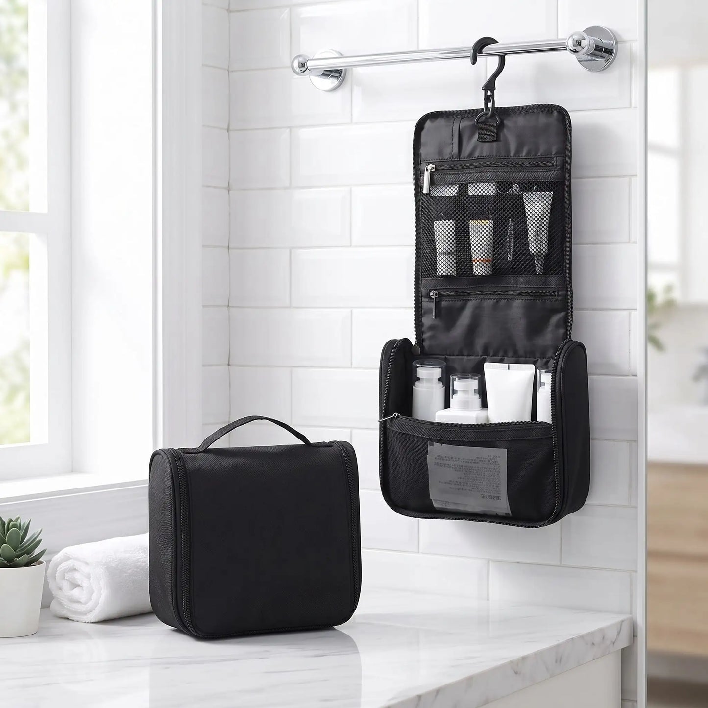 trousse de toilette homme depliante impermeable noir
