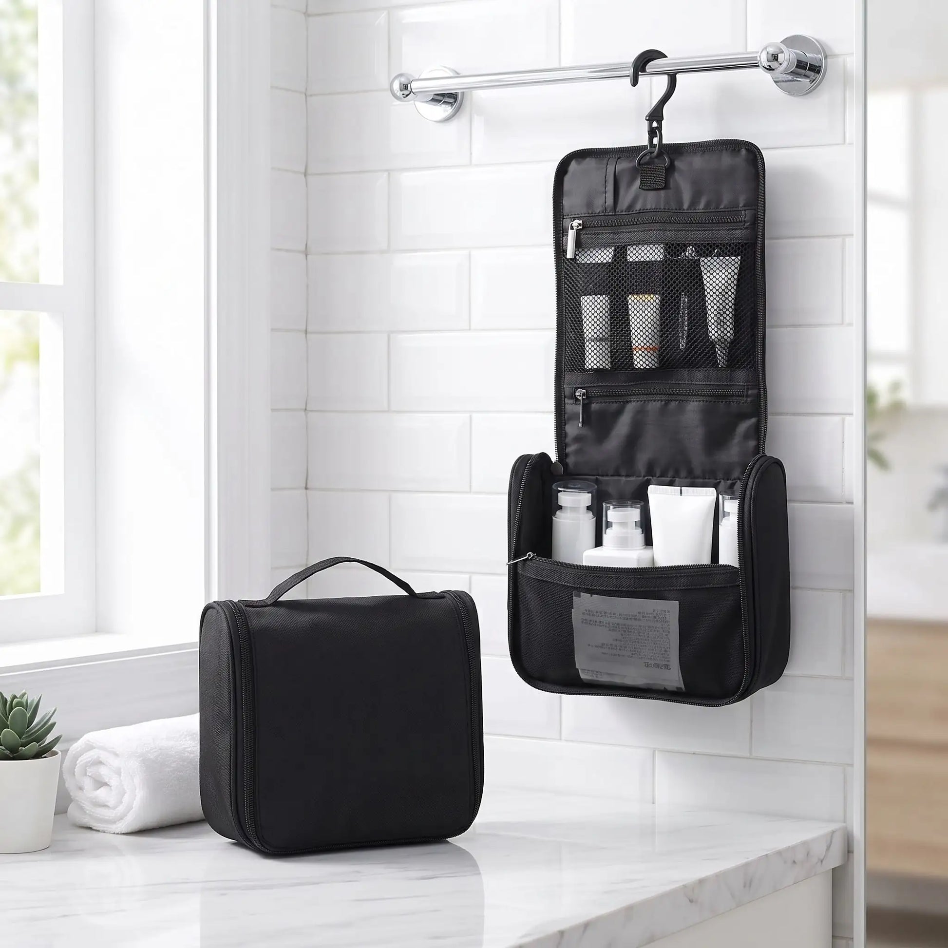 trousse de toilette homme depliante impermeable noir