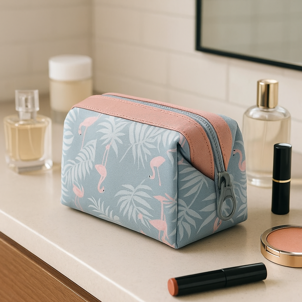 trousse de toilette posee cote maquillages