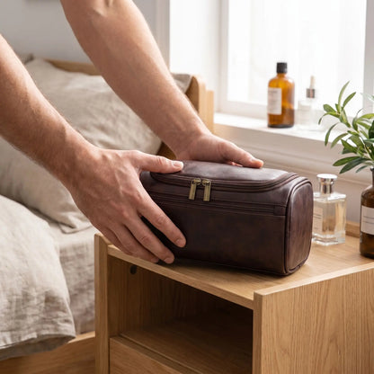 trousse de voyage homme cuir marron fonce