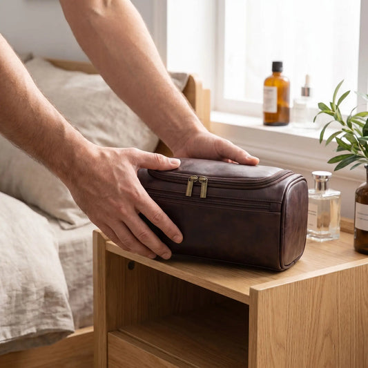 trousse de voyage homme cuir marron fonce