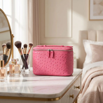 trousse maquillage cuir femme rose fonce