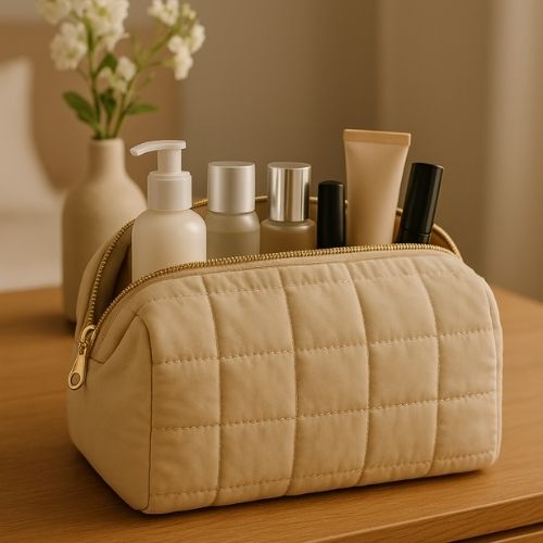 trousse toilette de voyage beige