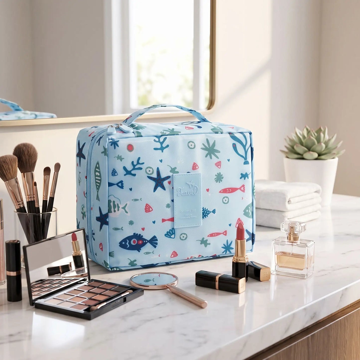 vanity avec compartiments bleu