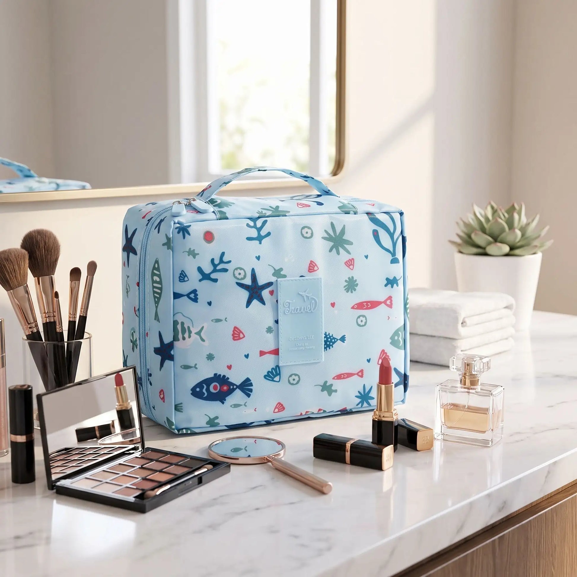 vanity avec compartiments bleu