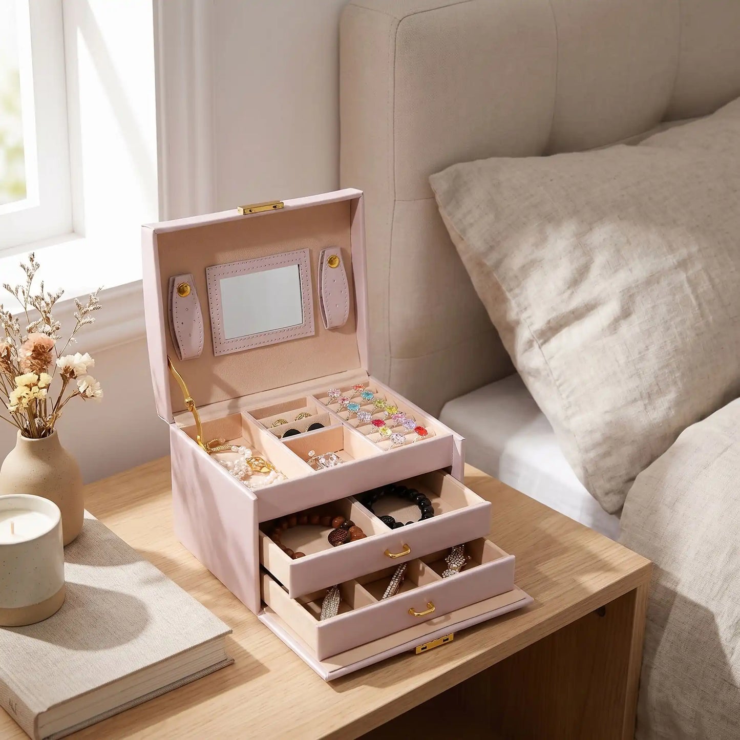 vanity bijoux de voyage pour femme rose