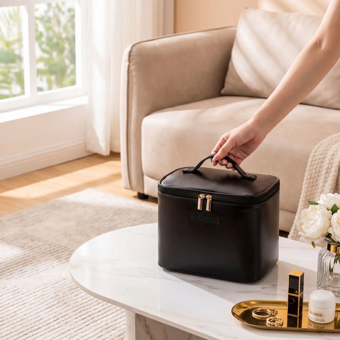 vanity case cuir femme noir