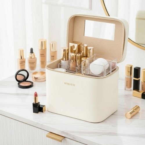 vanity case cuir rigide femme blanc
