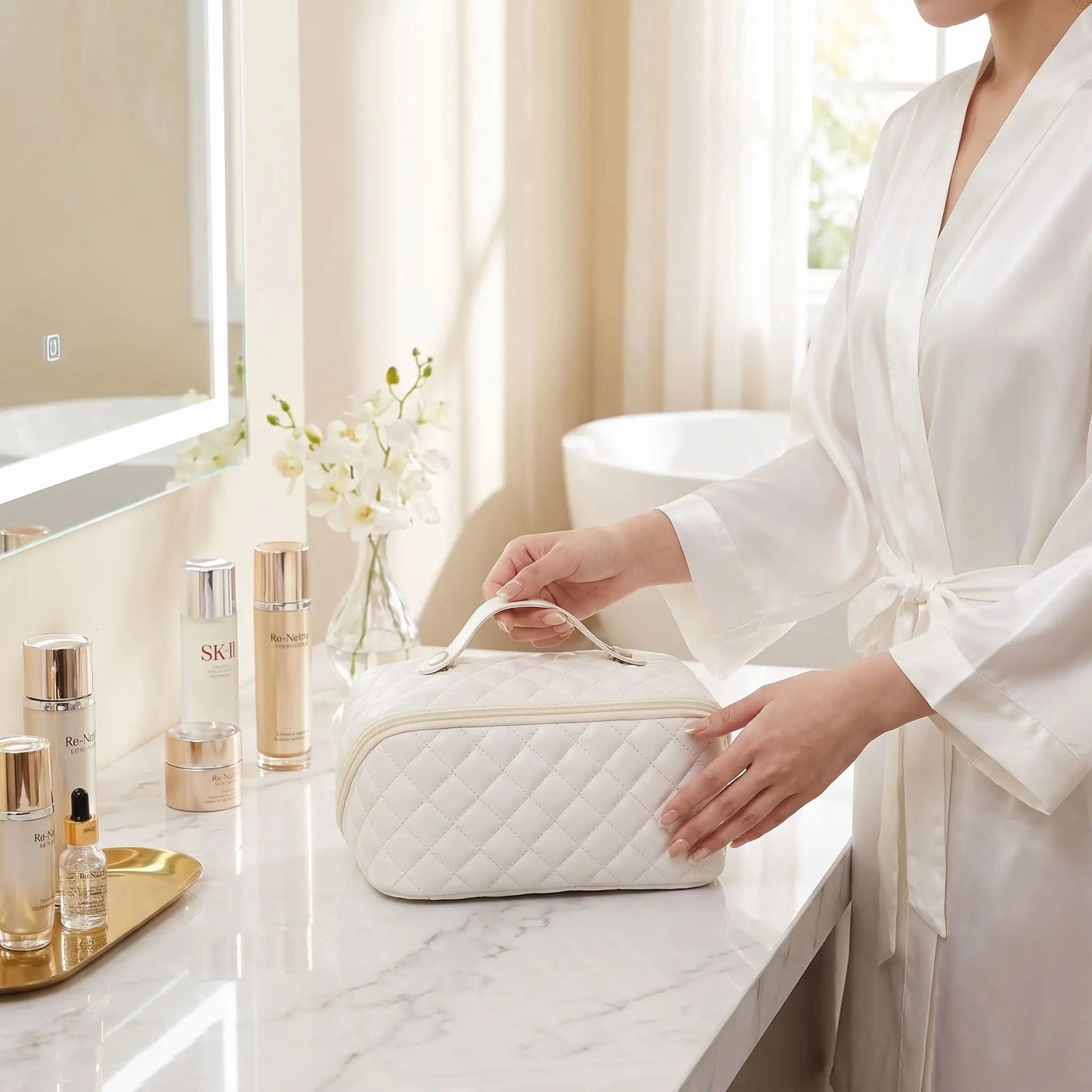 vanity case femme simili cuir blanc
