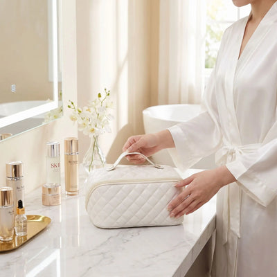 vanity case femme simili cuir blanc