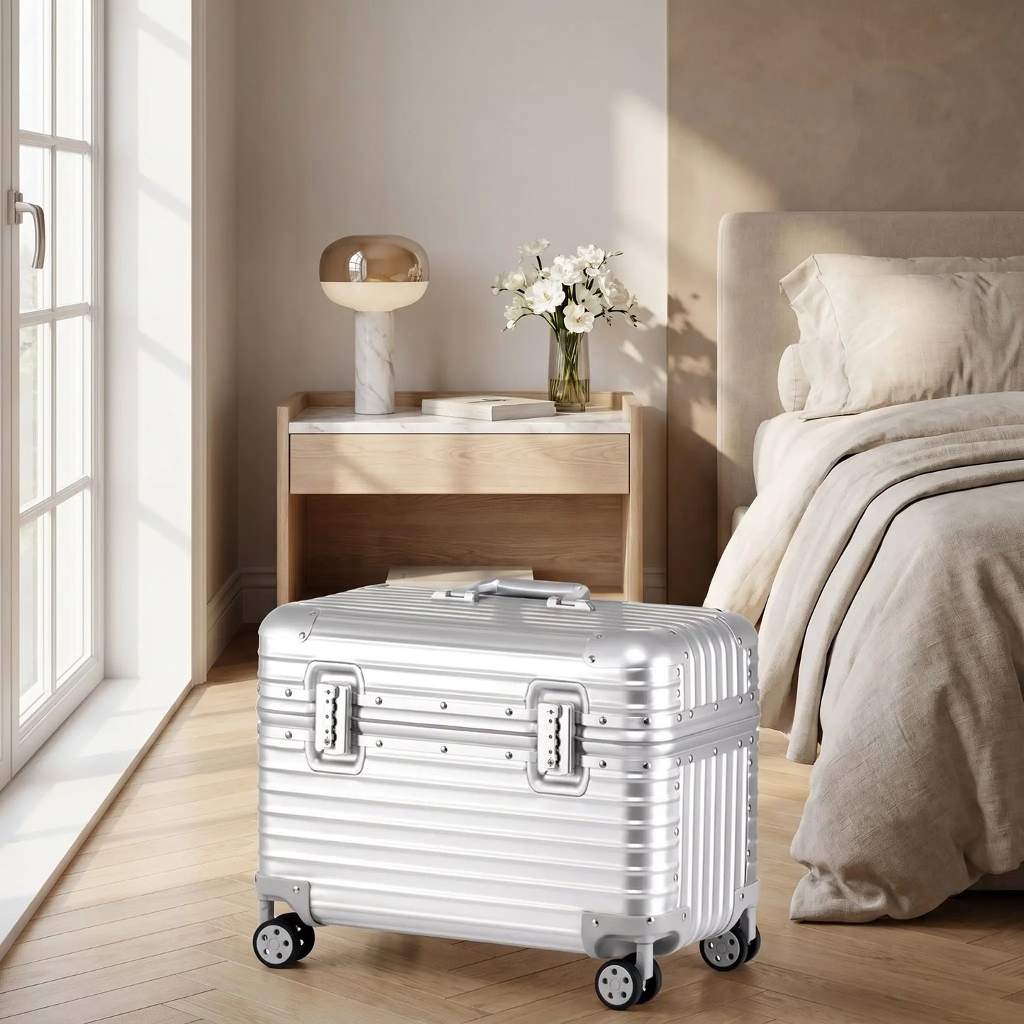 vanity case rigide avec serrure pour femme argent