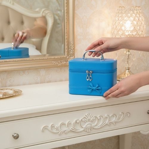 vanity de maquillage bleu