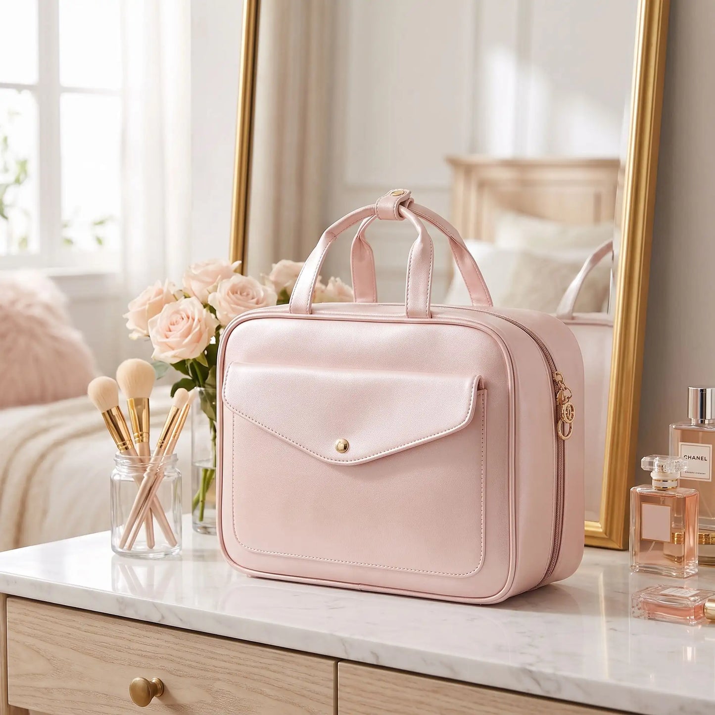 vanity femme grande capacite rose