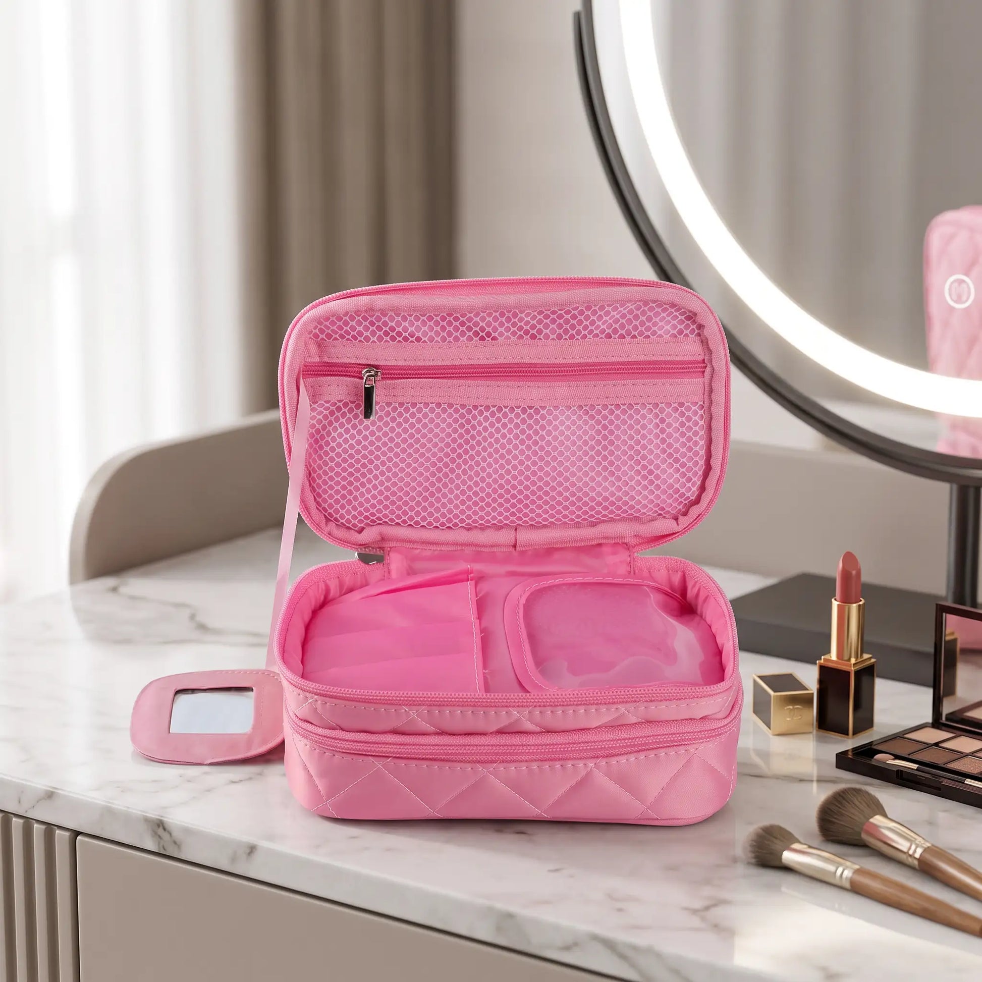 vanity femme pour cosmetiques rose