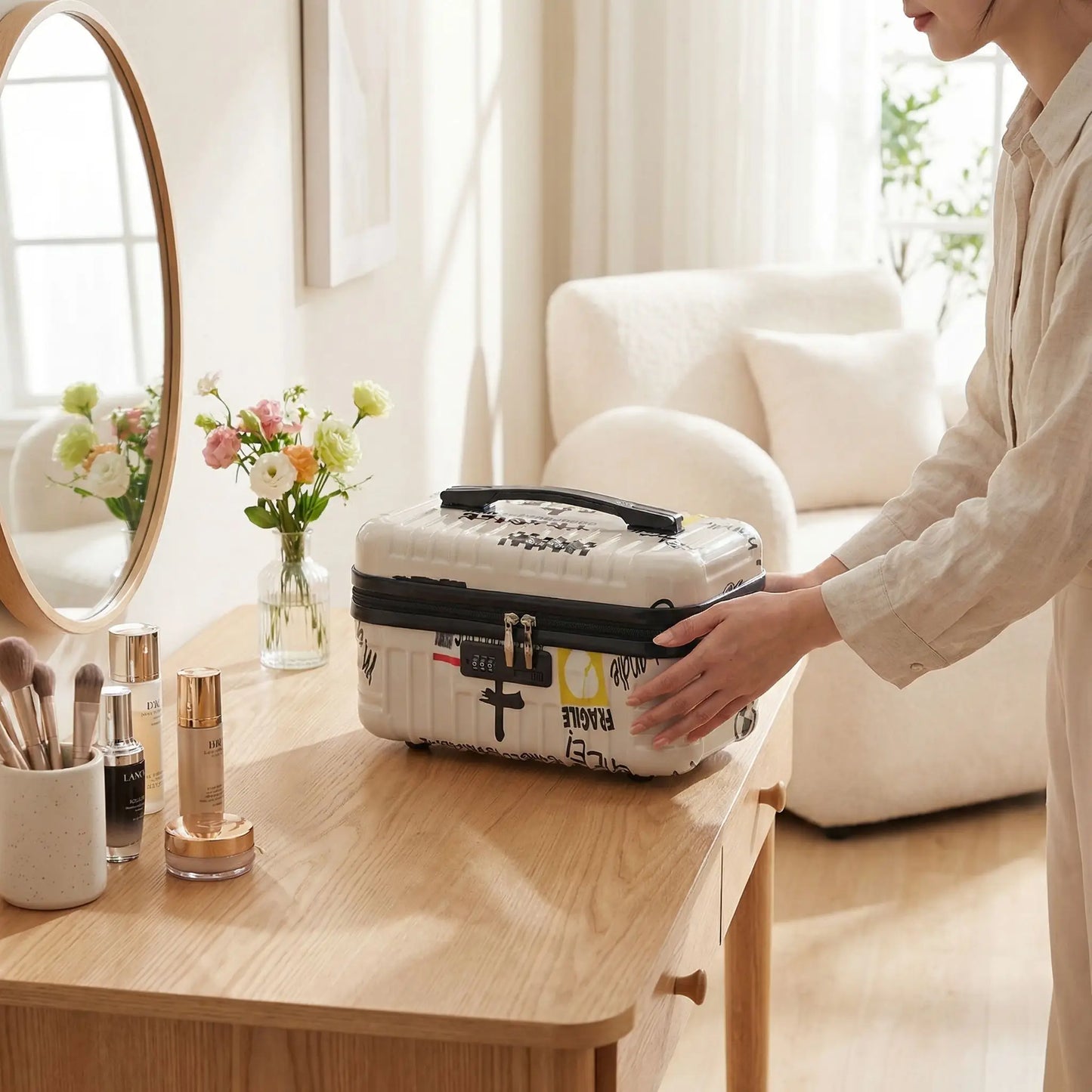 vanity femme rigide blanc jaune