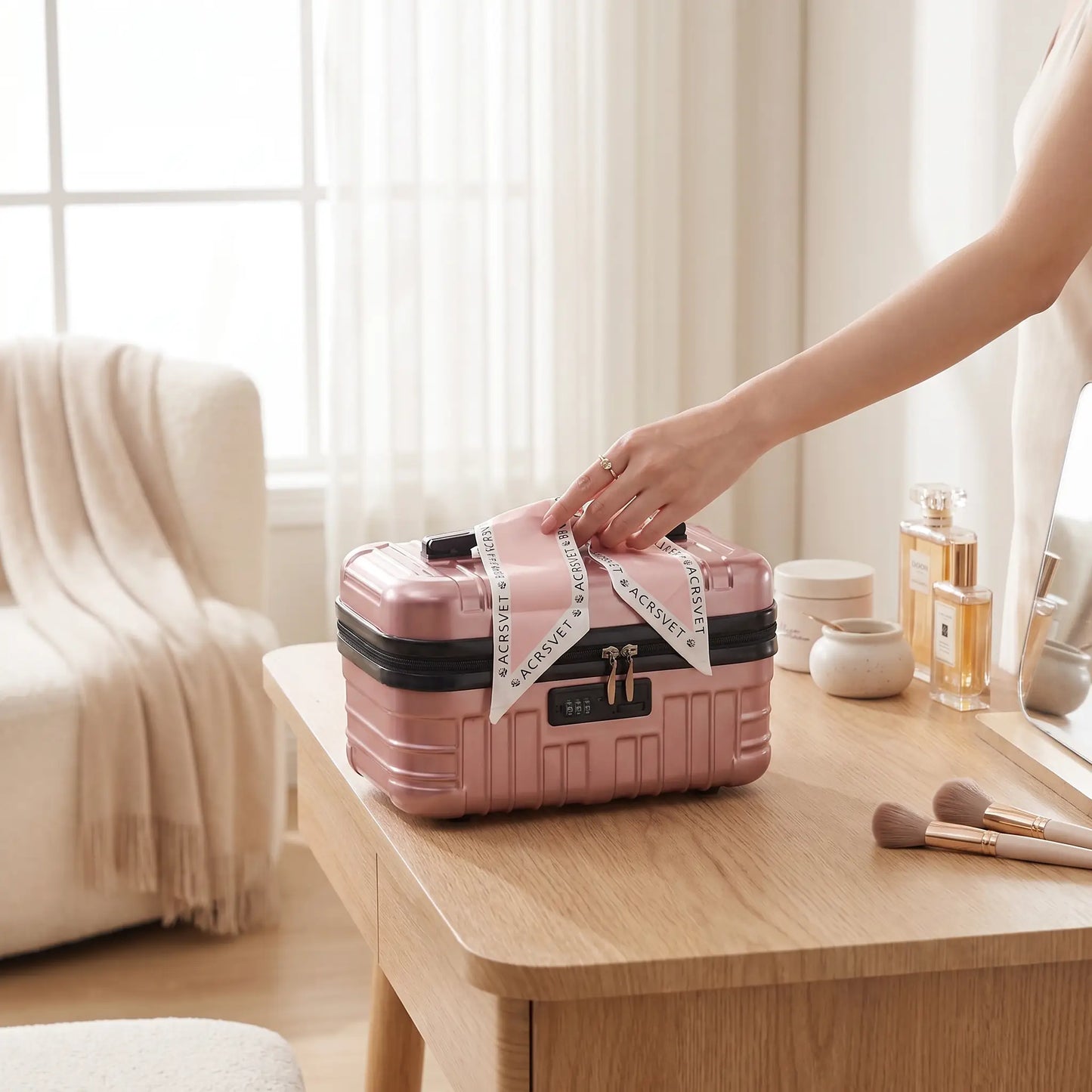 vanity femme rigide voyage rose gold