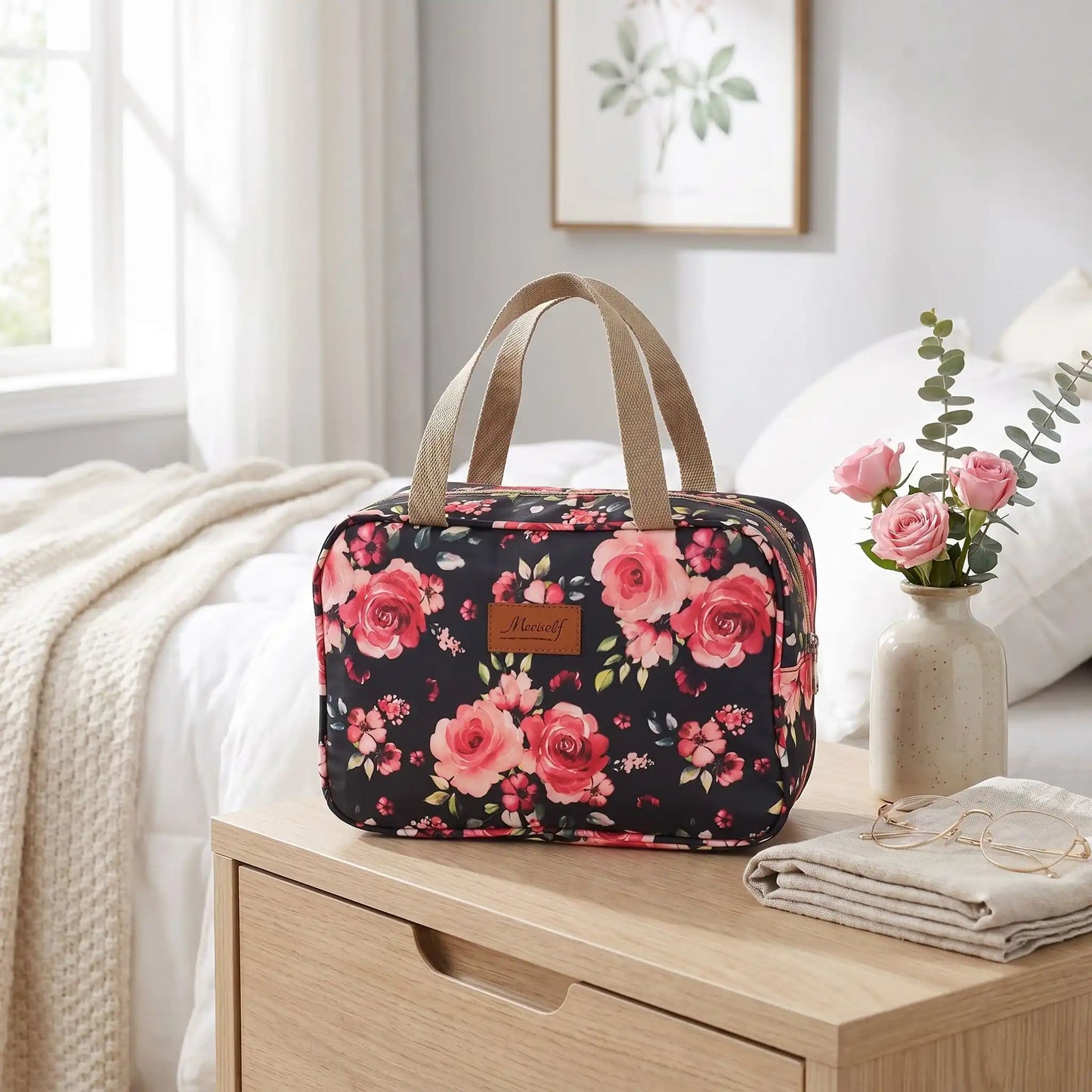 vanity femme souple noir fleuri