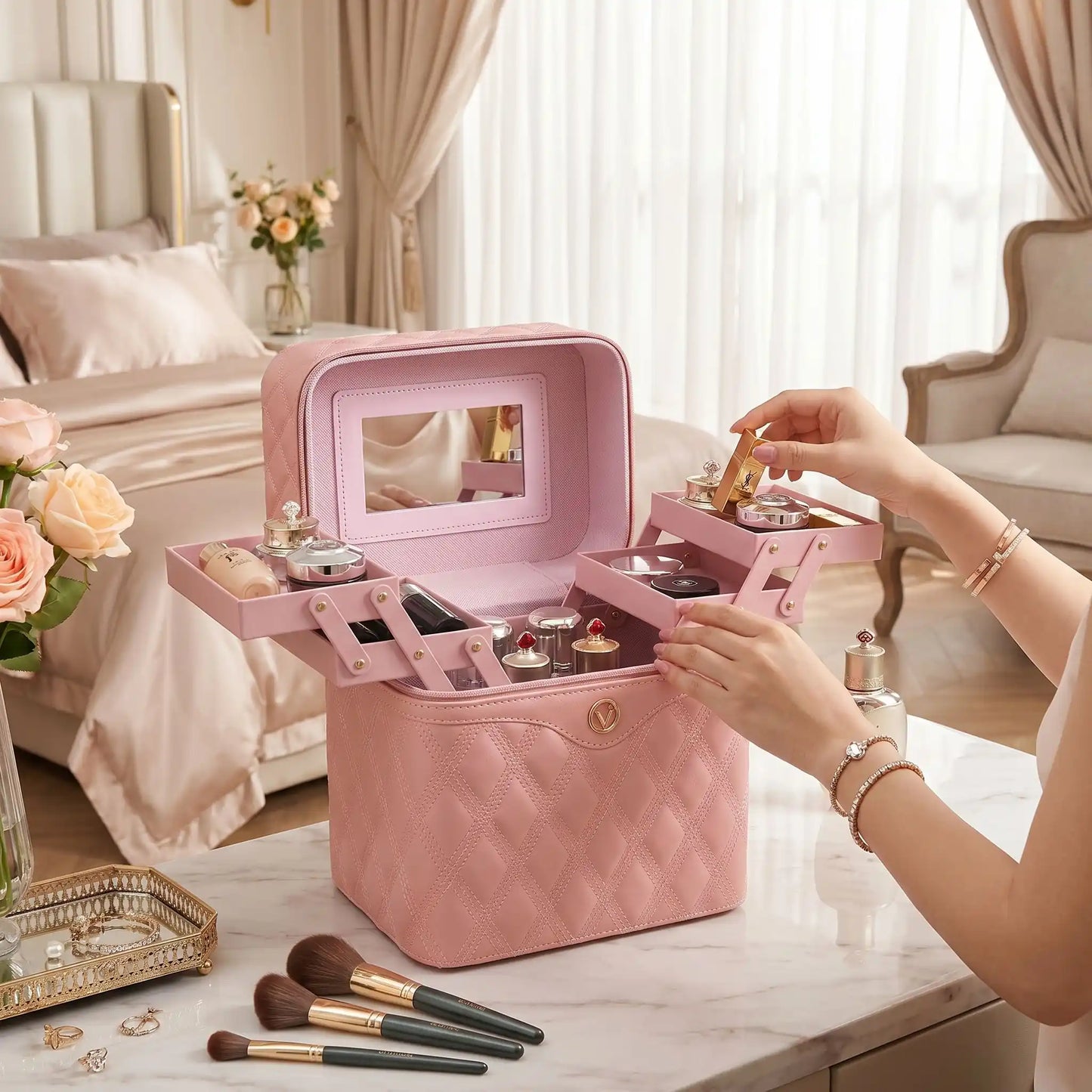 vanity femme tendance rose poudre