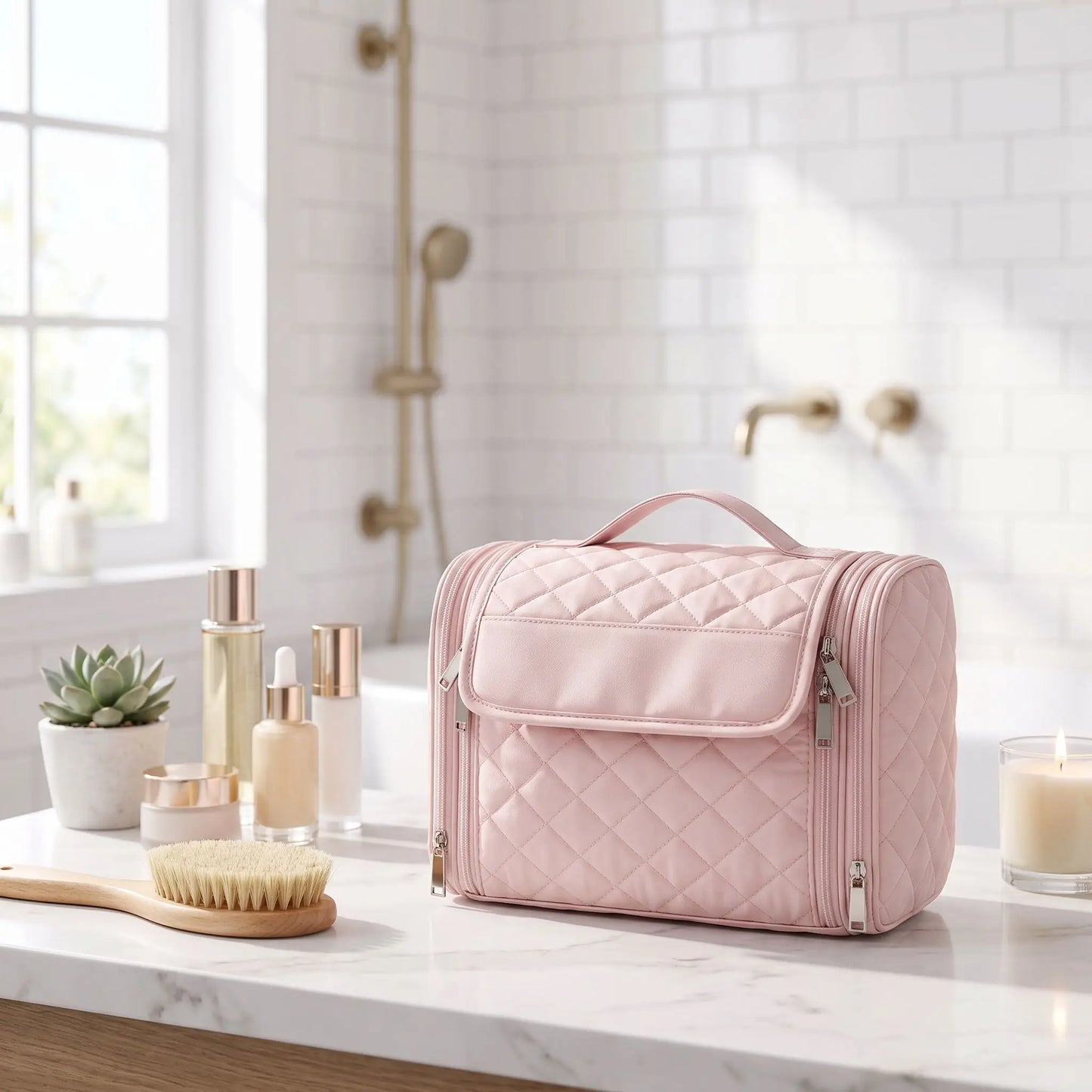 vanity femme voyage souple rose