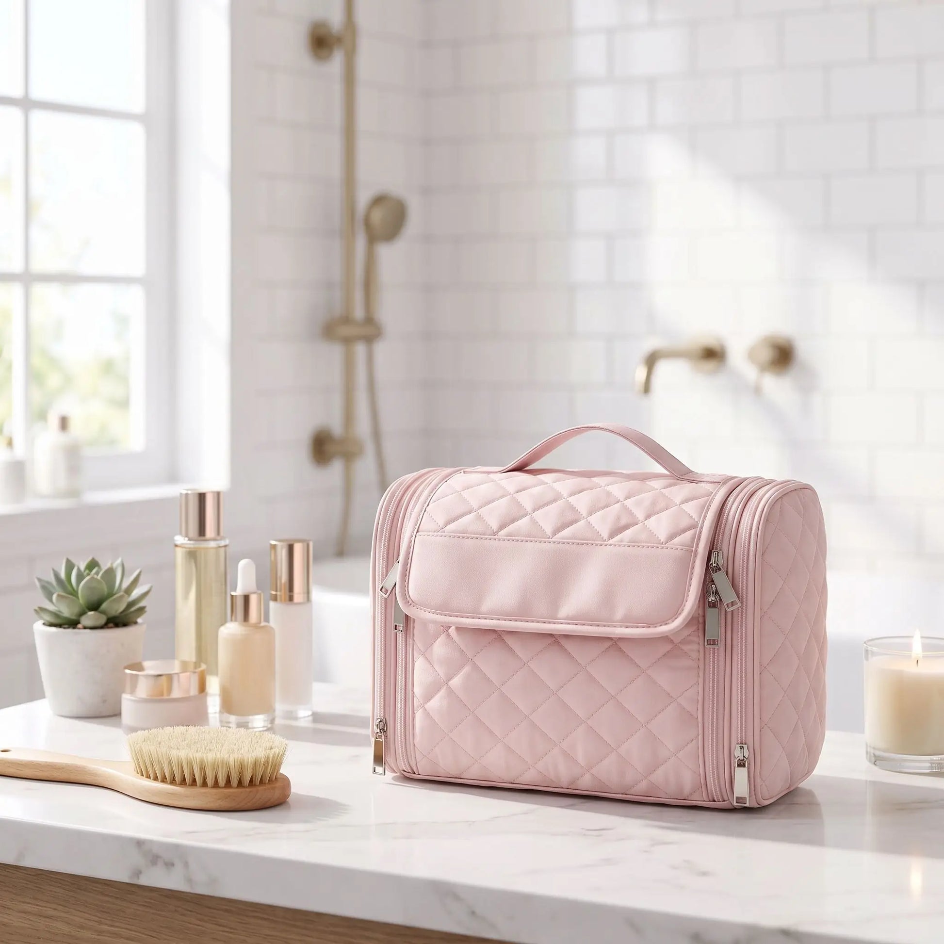 vanity femme voyage souple rose