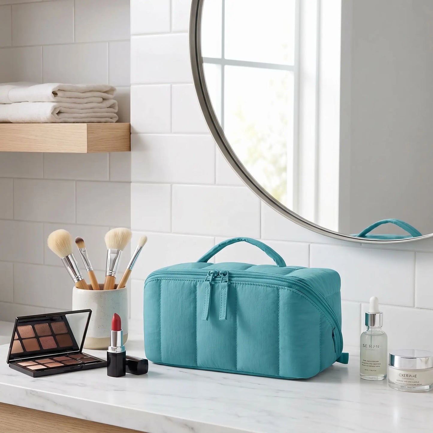 vanity maquillage compartimente bleu