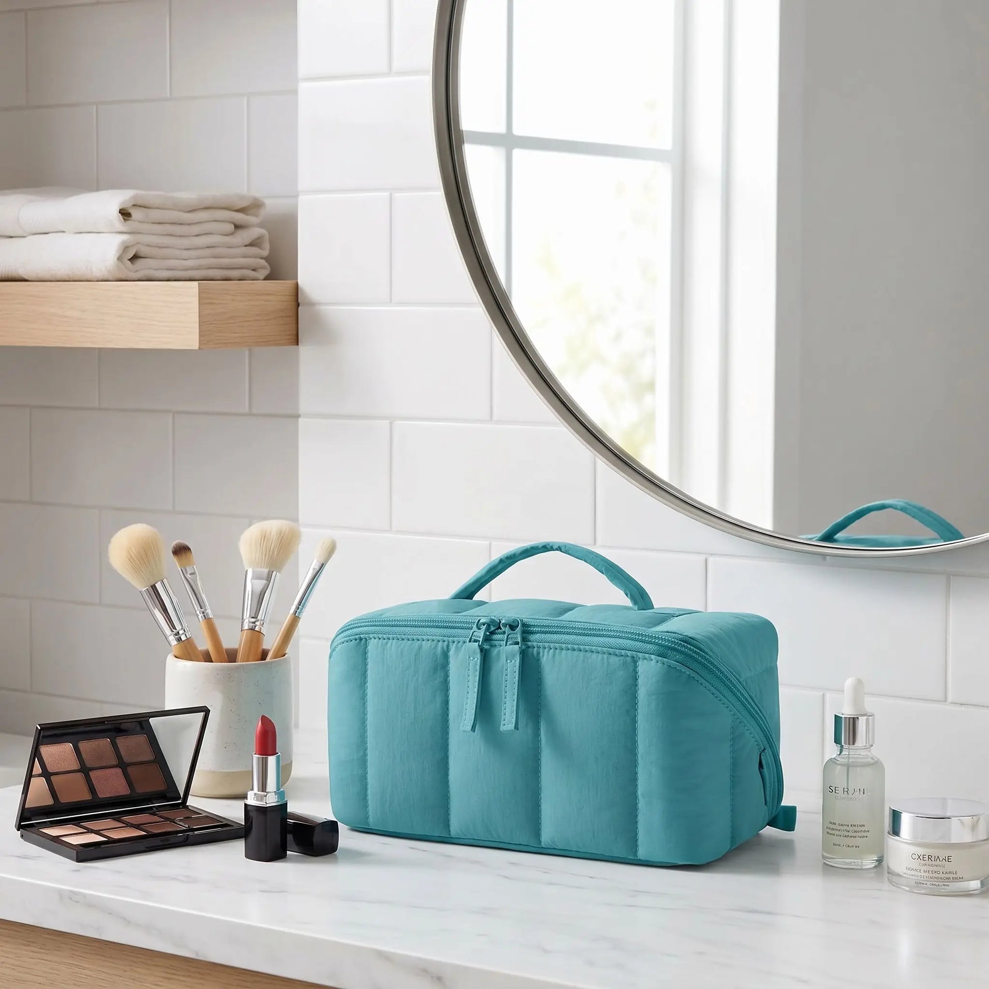 vanity maquillage compartimente bleu