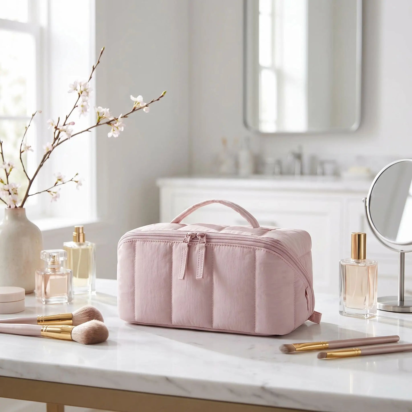 vanity maquillage compartimente rose